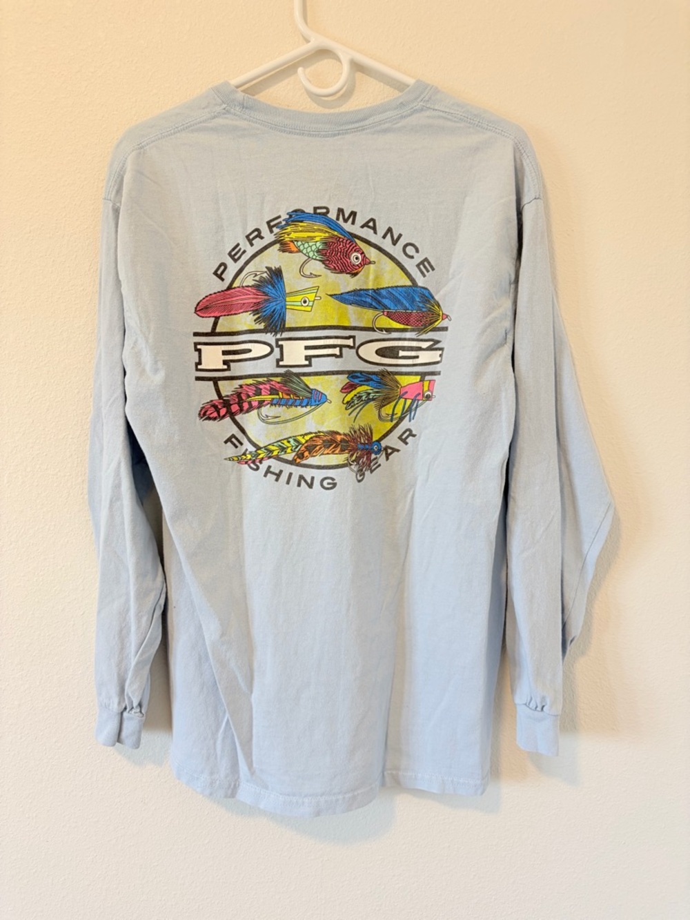 Columbia PFG Long Sleeve Fishing Lures Graphic Tee Light Blue Men's Large